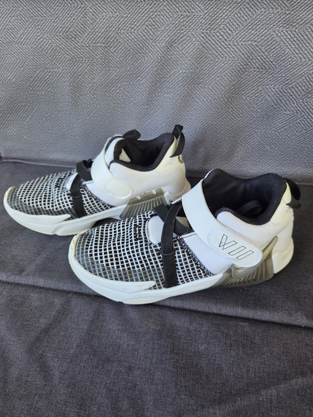 Nike Kids White and Black Grid-Pattern Athletic Sneakers with Strap